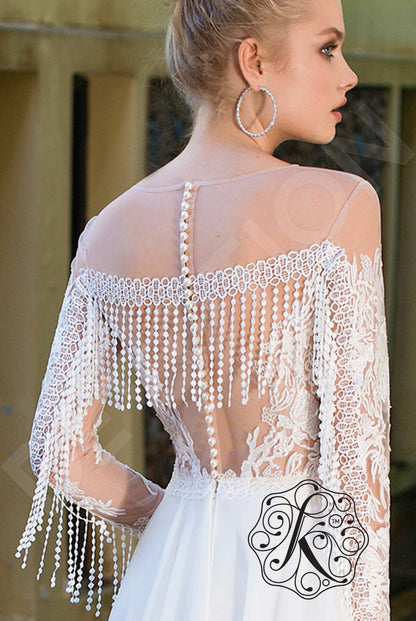 Patrisha Full back A-line Long sleeve Wedding Dress 7