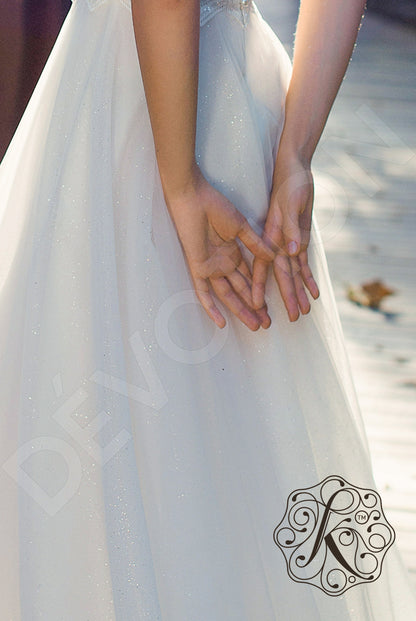 Scarlet Open back A-line Short/ Cap sleeve Wedding Dress 5