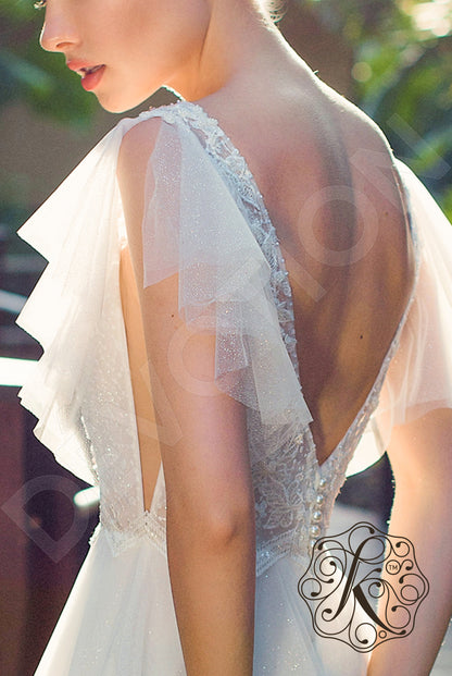 Scarlet Open back A-line Short/ Cap sleeve Wedding Dress 3