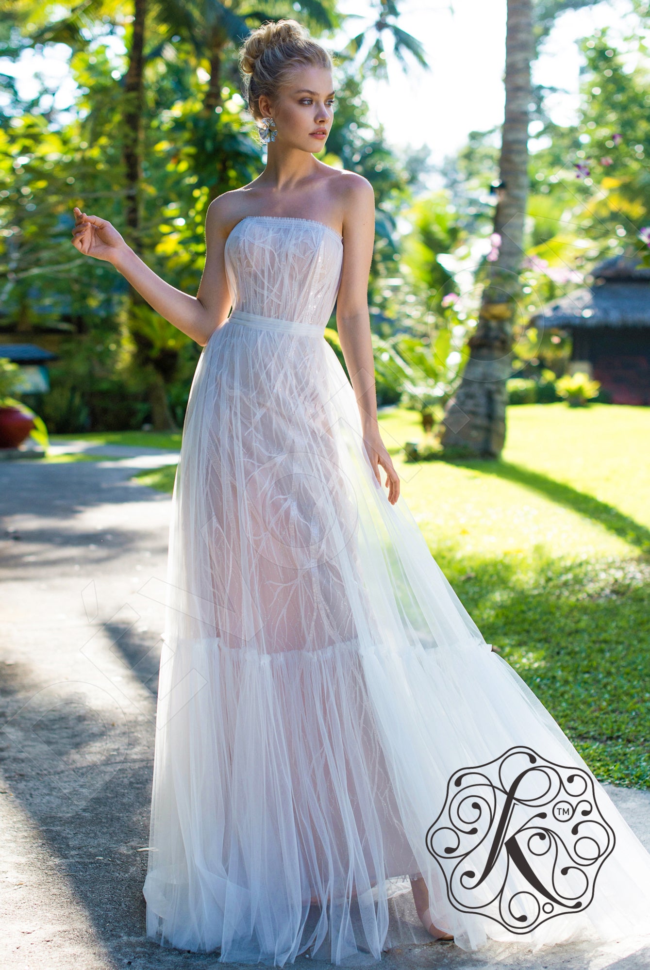Remely A-line Straight across Pearl Wedding dress