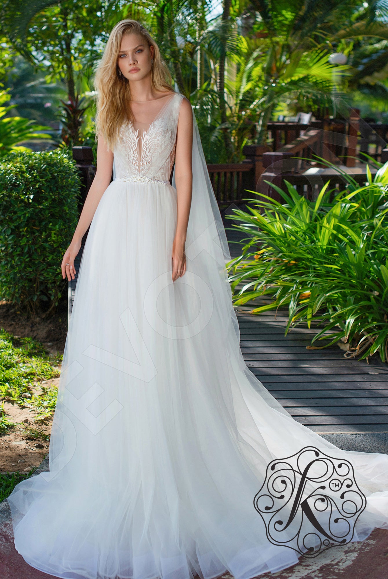 Evria Illusion back A-line Sleeveless Wedding Dress Front