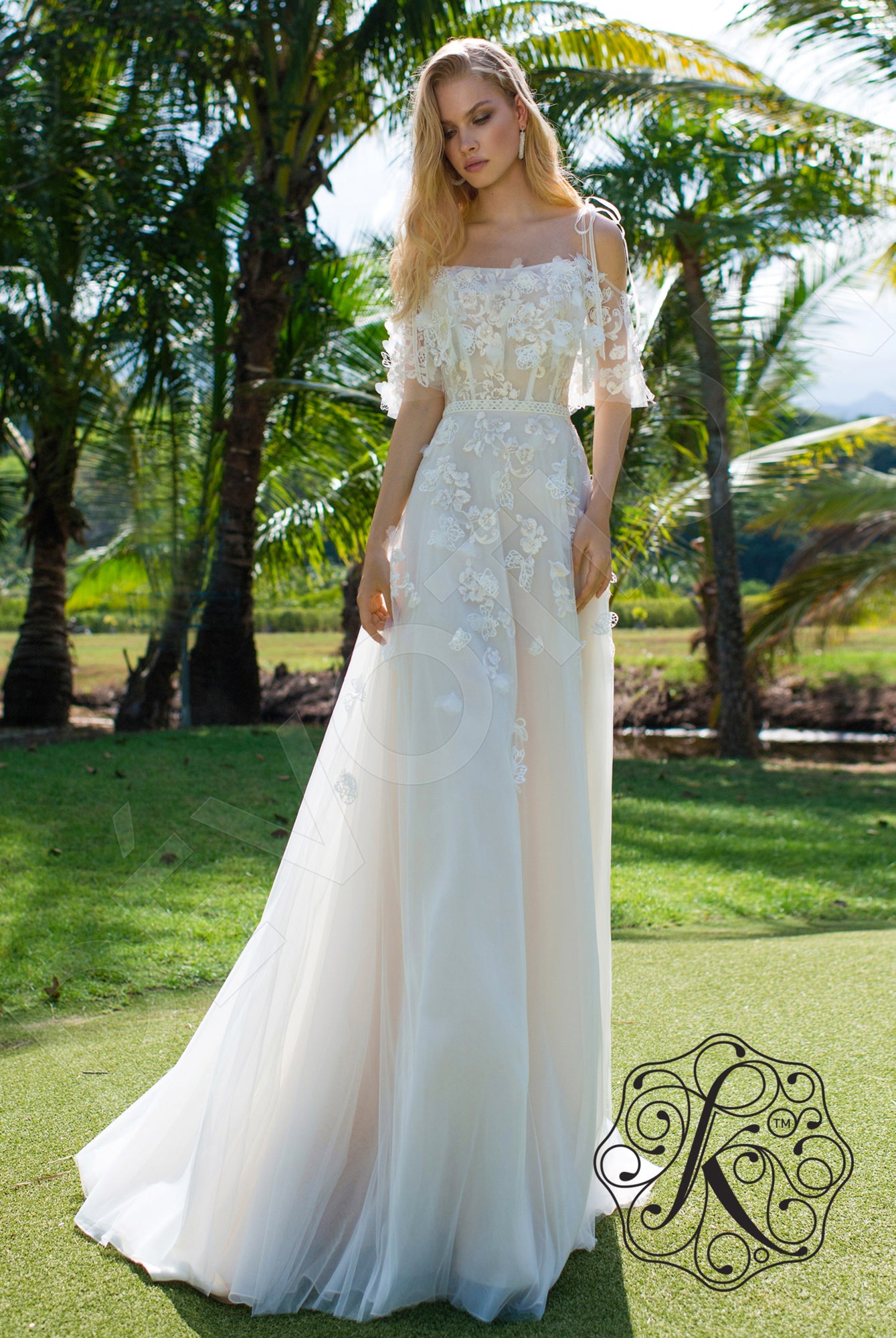 Dafna Open back A-line Half sleeve Wedding Dress Front