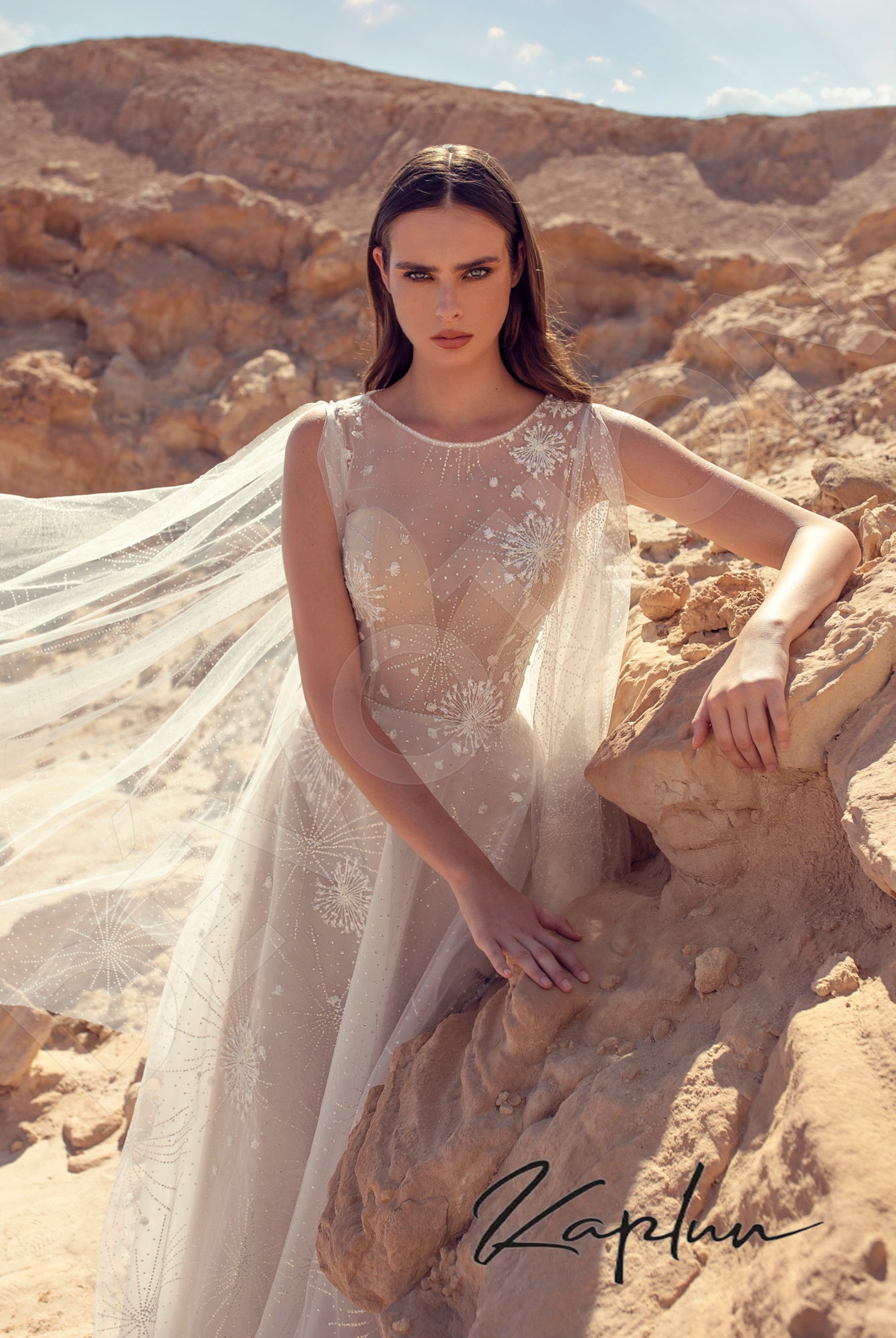 Eldana Full back A-line Long sleeve with a slit Wedding Dress 2