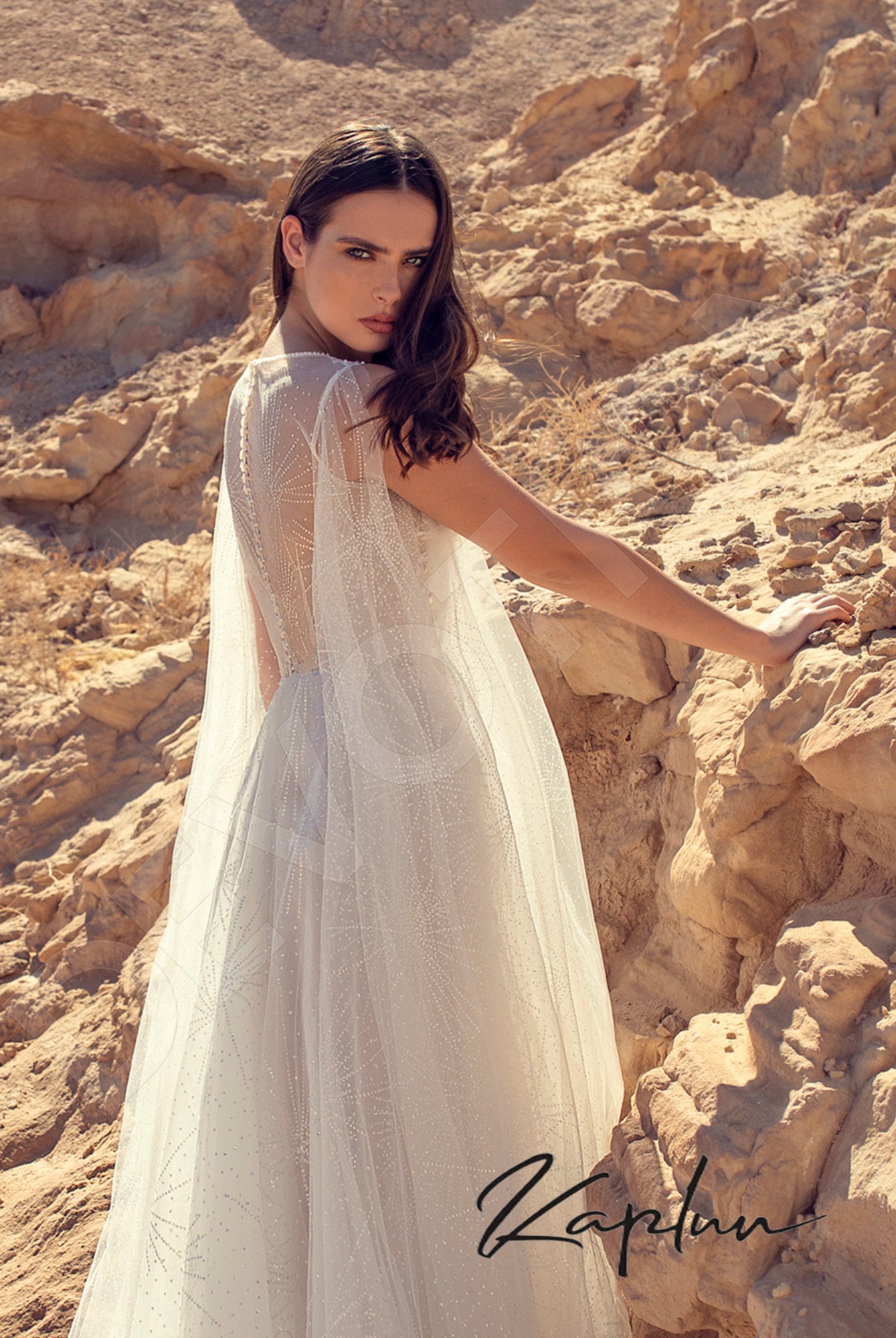 Eldana Full back A-line Long sleeve with a slit Wedding Dress 4
