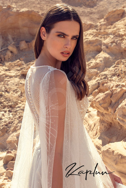Eldana Full back A-line Long sleeve with a slit Wedding Dress 8