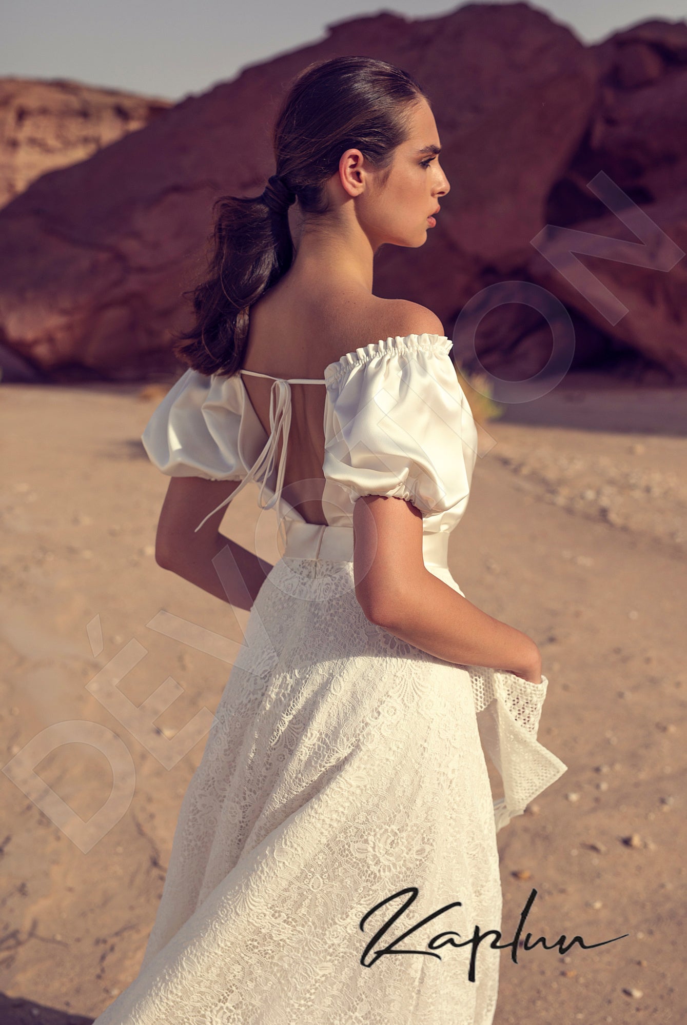 Erfia Open back A-line Short/ Cap sleeve Wedding Dress 3
