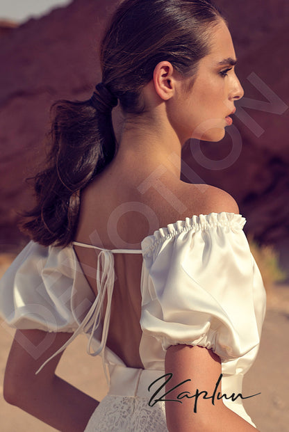 Erfia Open back A-line Short/ Cap sleeve Wedding Dress 7