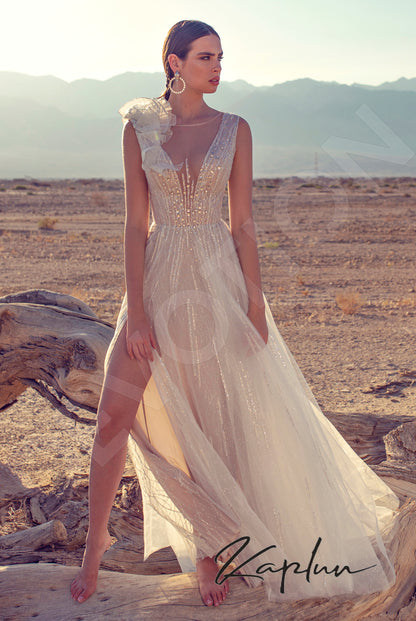 Lolis Illusion back A-line Sleeveless Wedding Dress Front