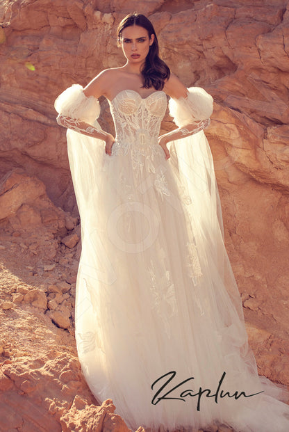 Kaya Open back A-line Detachable sleeves Wedding Dress Front