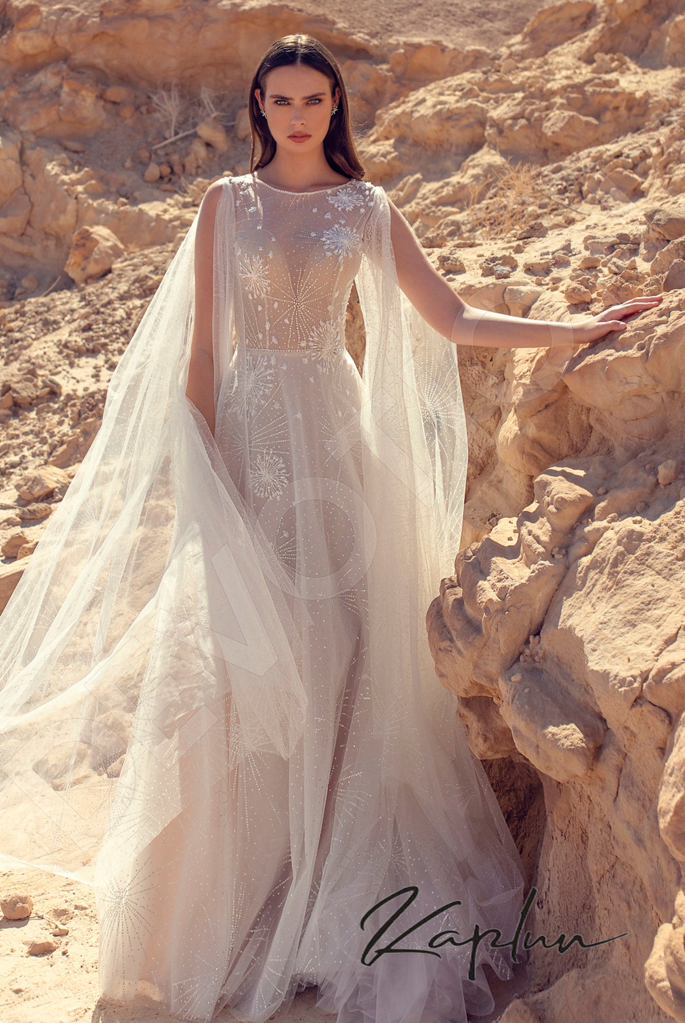 Eldana Full back A-line Long sleeve with a slit Wedding Dress Front