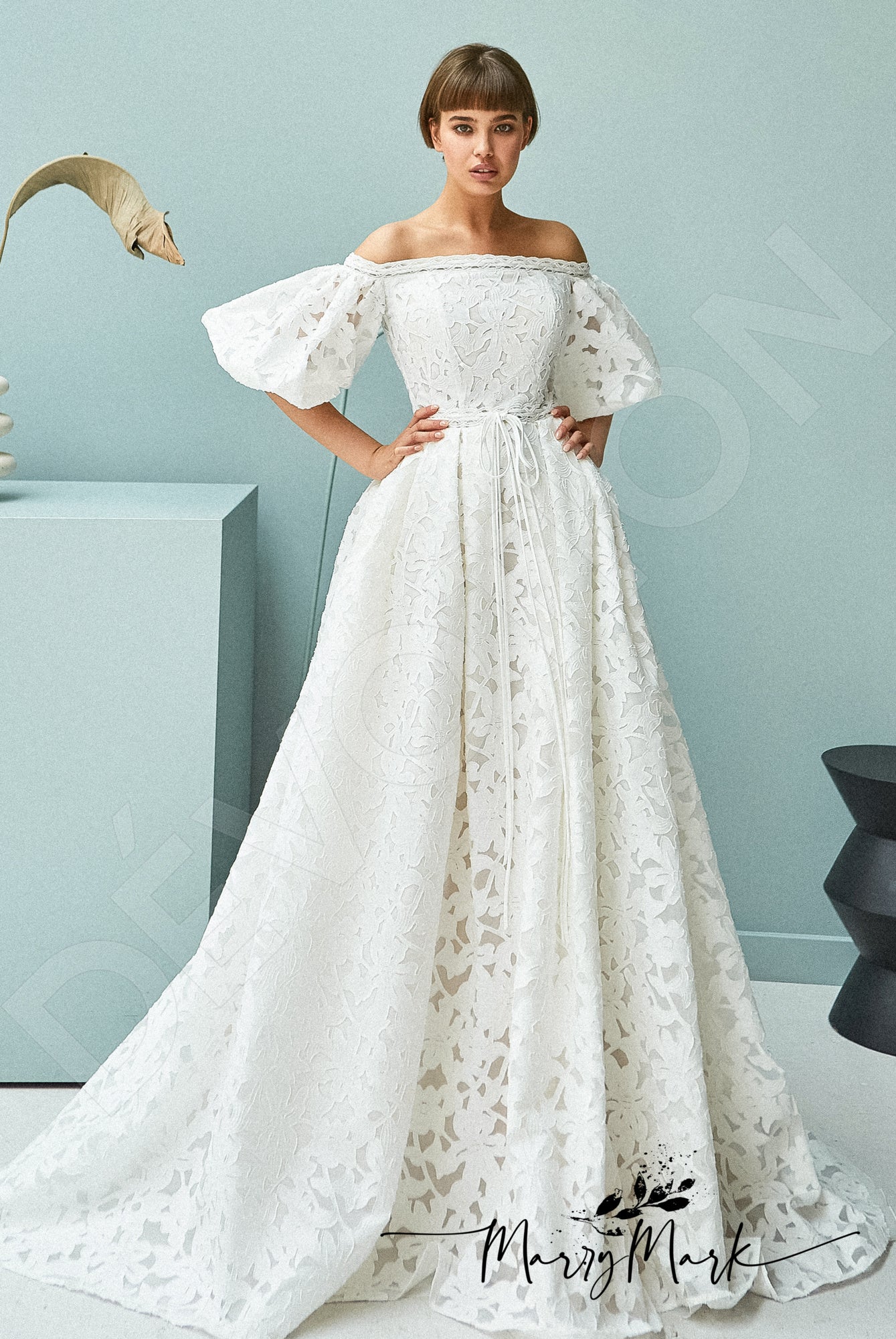 Calista A-line Off-shoulder/Drop shoulders Milk Wedding dress