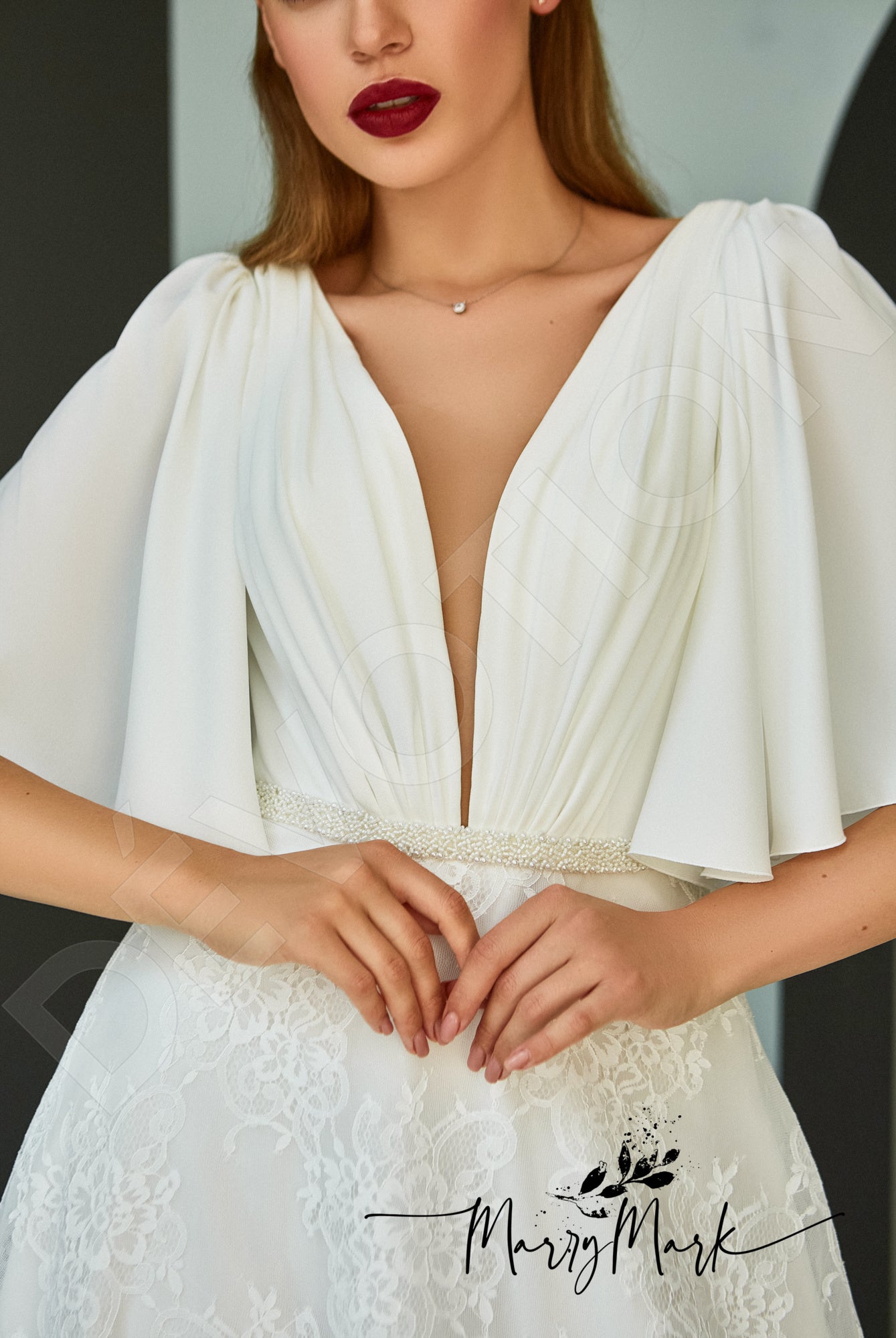 Camile Full back A-line Half sleeve Wedding Dress 2