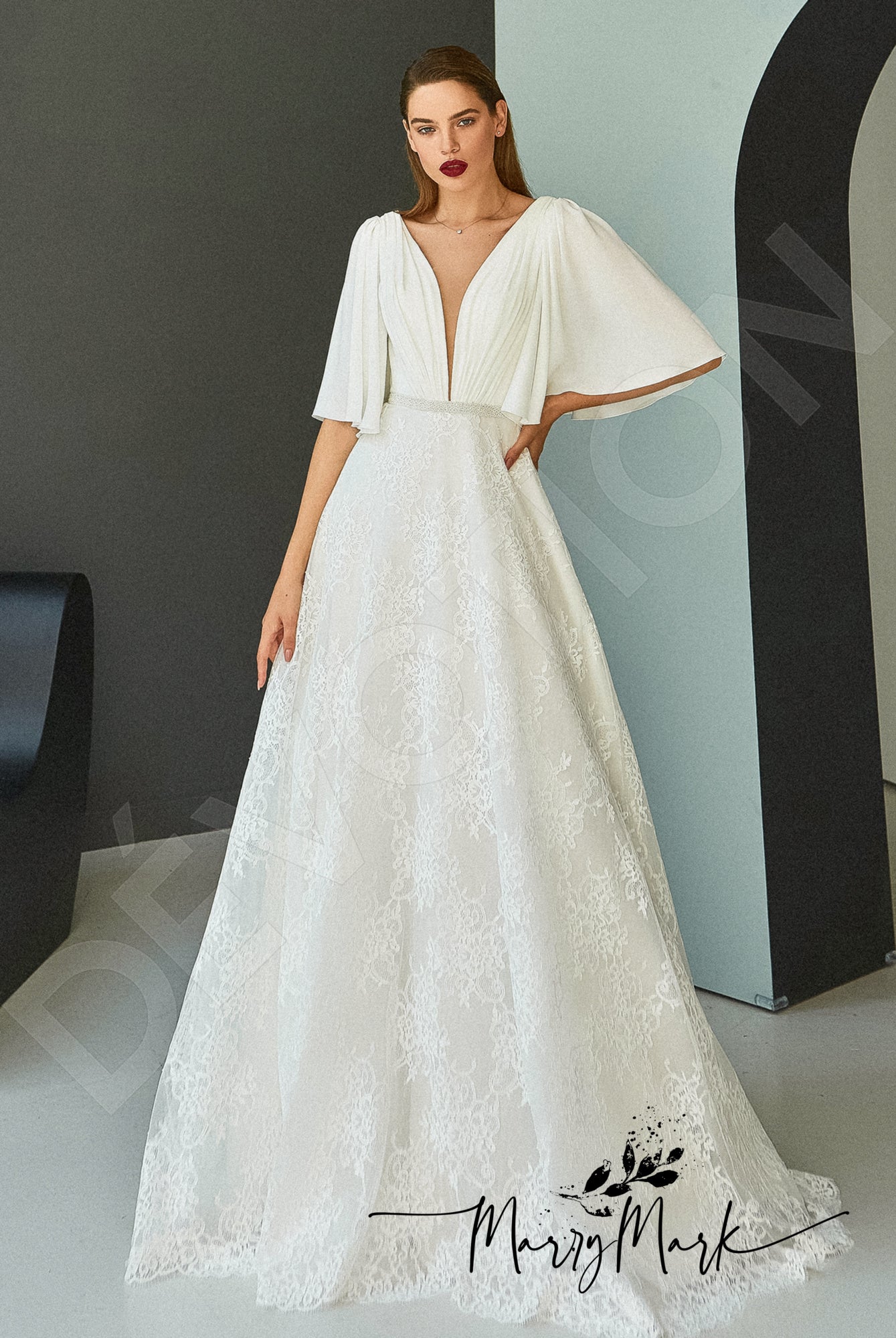 Camile Full back A-line Half sleeve Wedding Dress Front