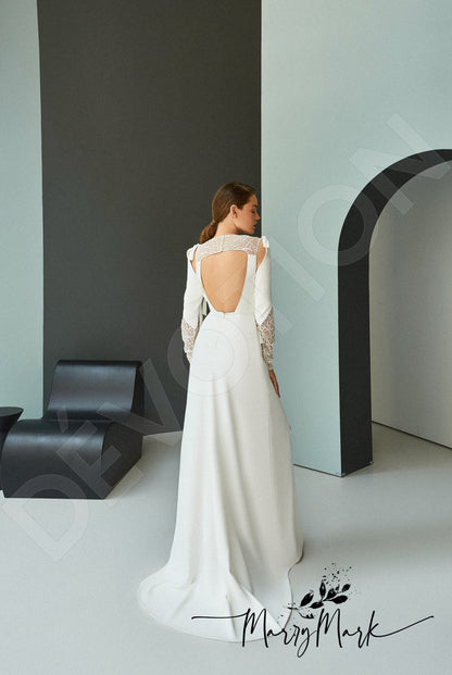 Genaya Open back A-line Detachable sleeves Wedding Dress Back
