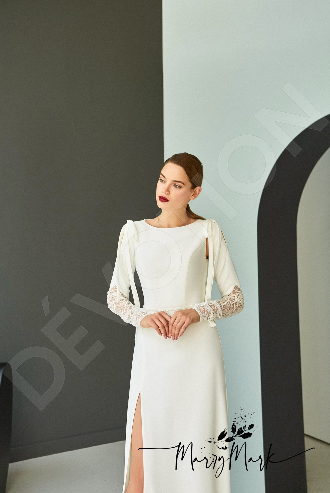 Genaya Open back A-line Detachable sleeves Wedding Dress 6