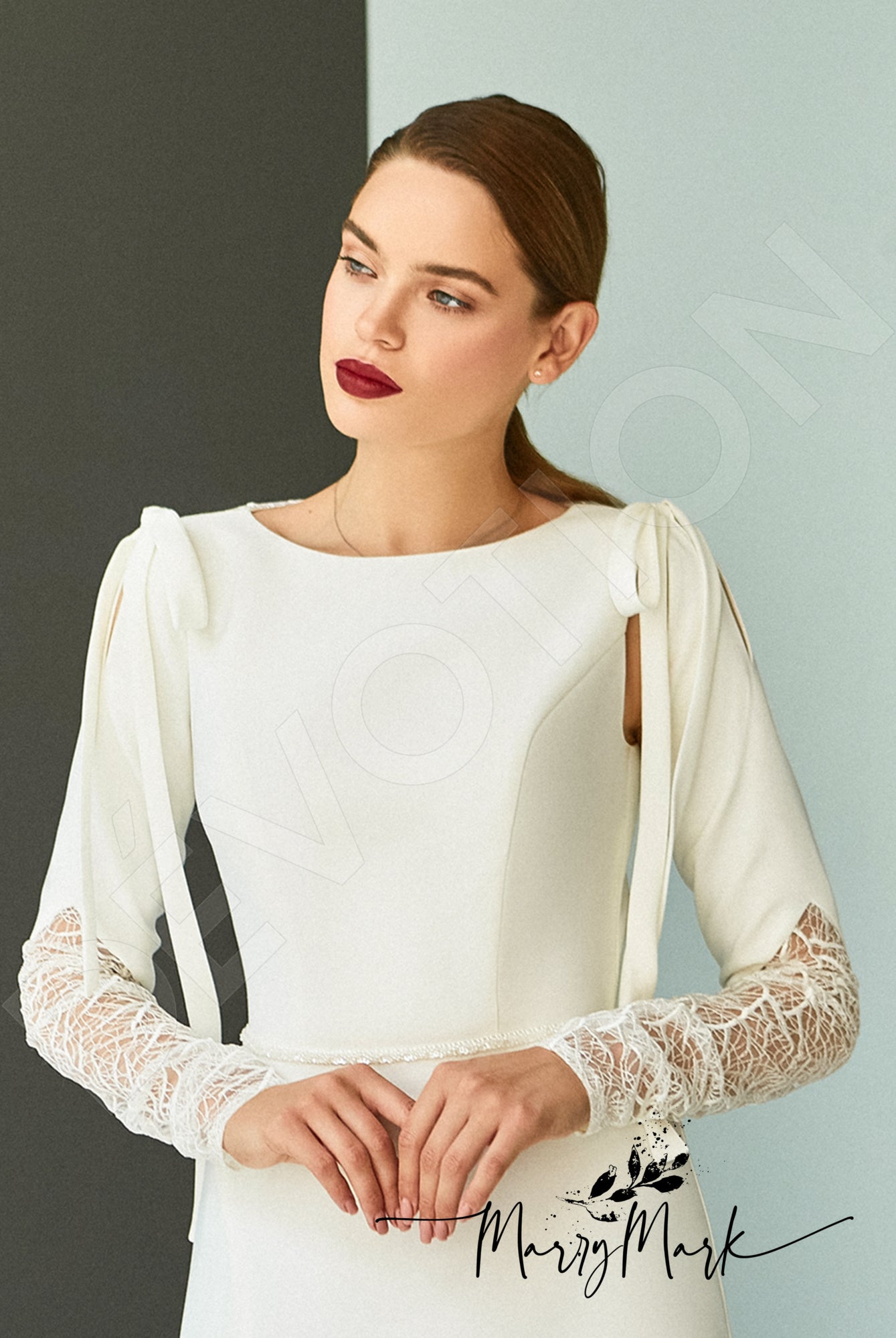 Genaya Open back A-line Detachable sleeves Wedding Dress 7