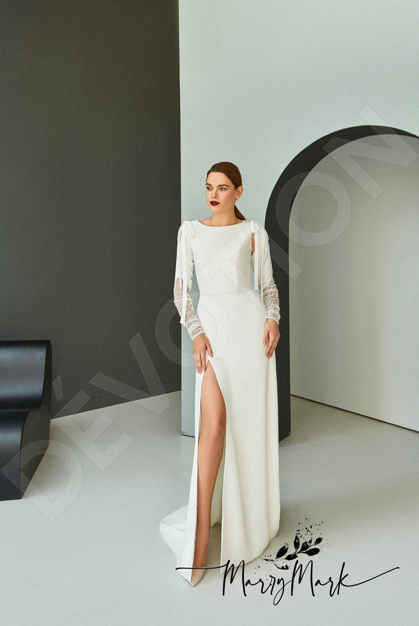 Genaya Open back A-line Detachable sleeves Wedding Dress 8
