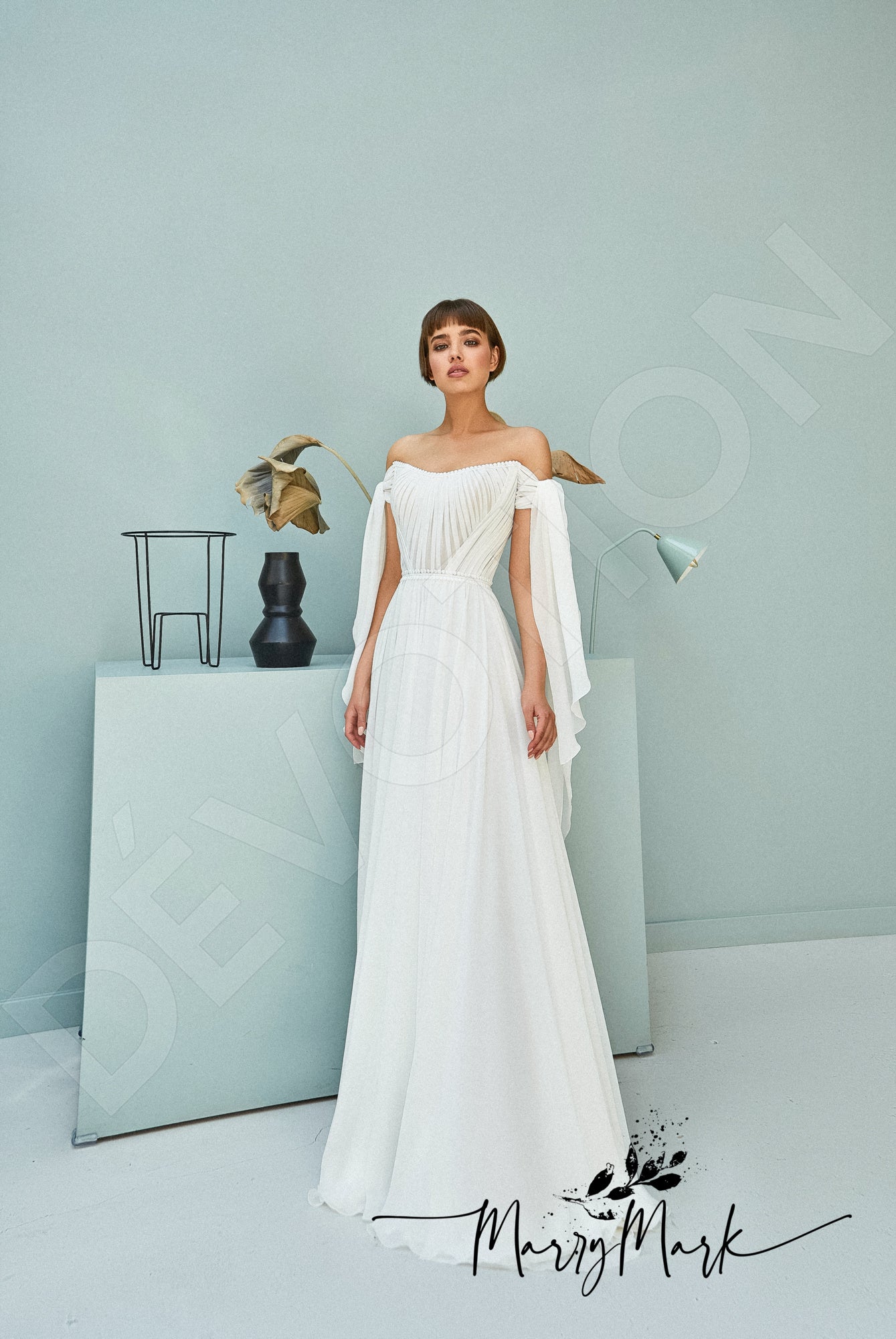 Greiya A-line Off-shoulder/Drop shoulders Milk Wedding dress