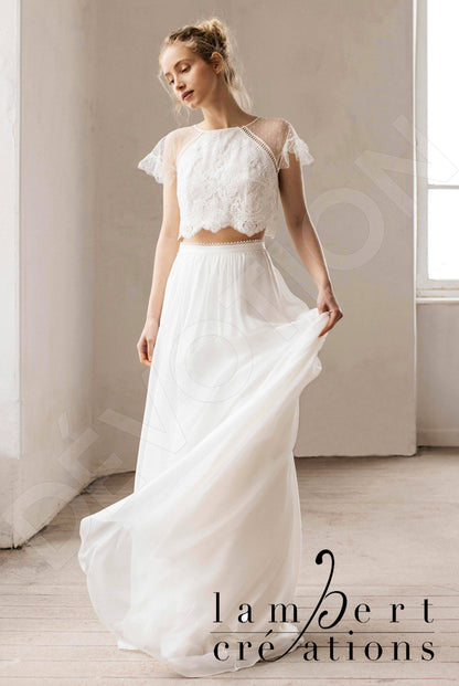 Alisée Full back A-line Short/ Cap sleeve Wedding Dress Front