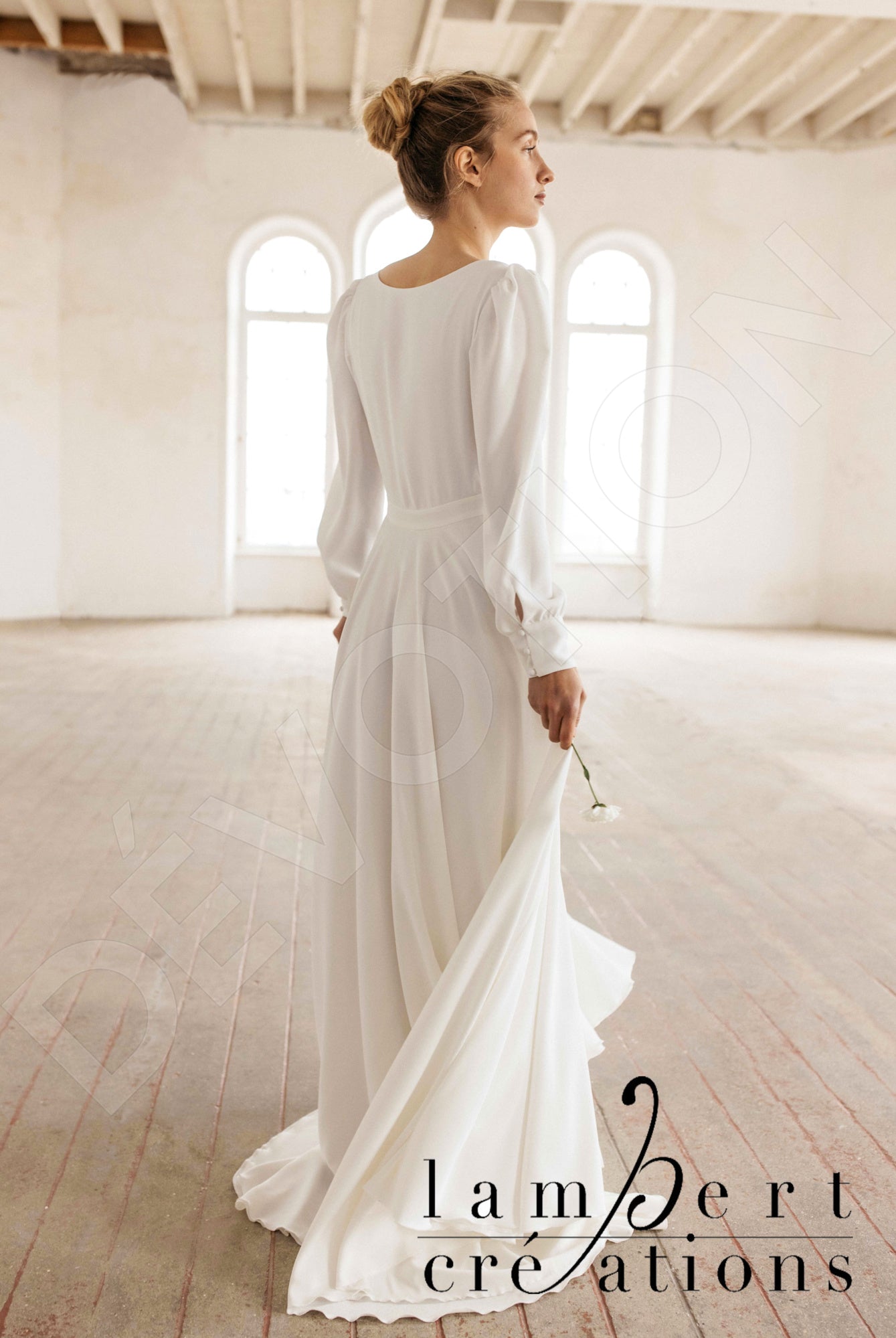 Cosmos Full back A-line Long sleeve Wedding Dress Back