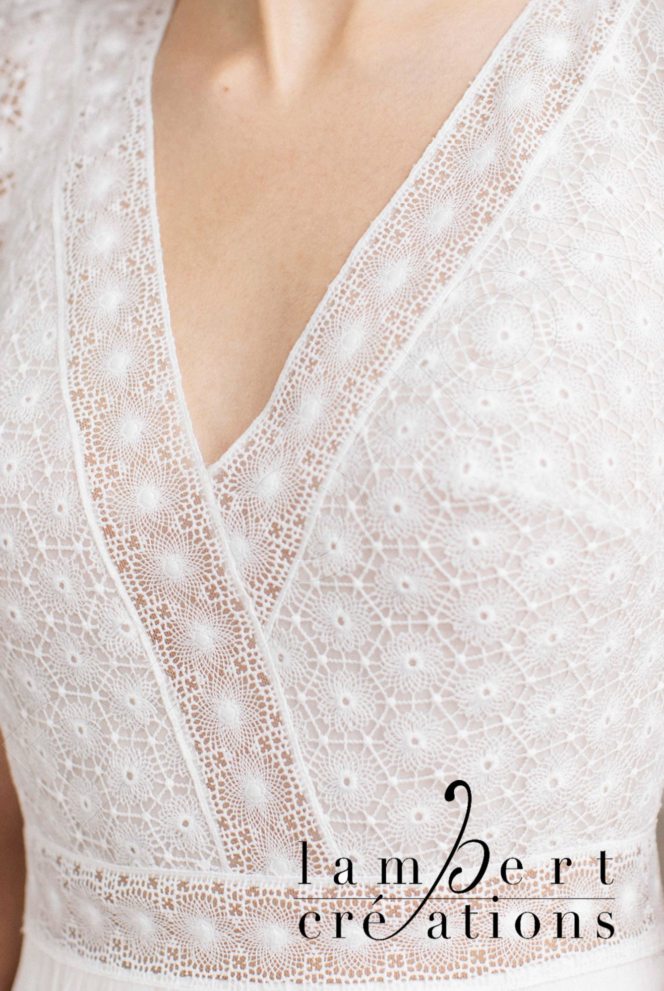 Edelweiss A-line V-neck Ivory Wedding dress