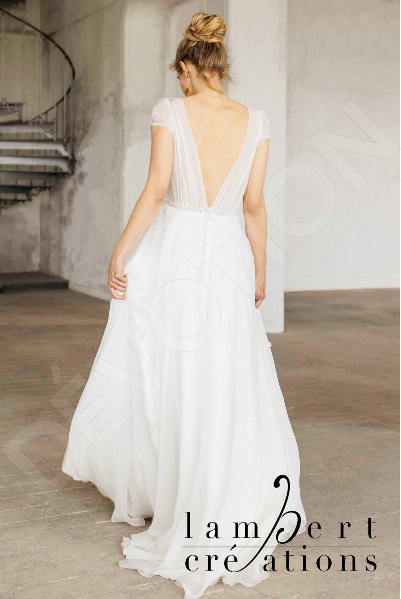 Envol Open back A-line Short/ Cap sleeve Wedding Dress Back