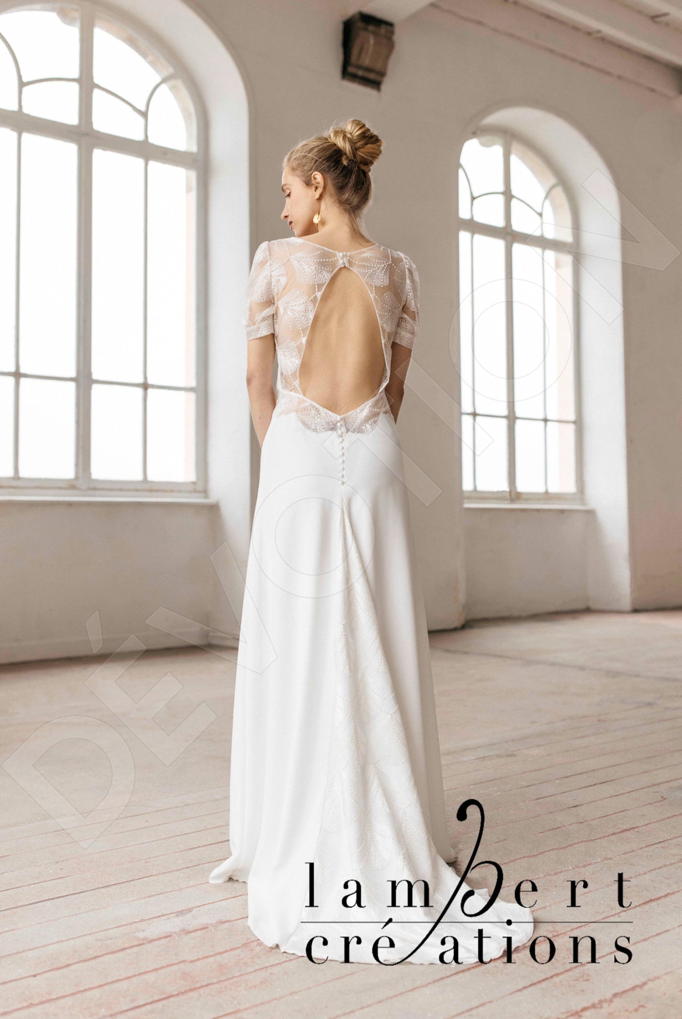 Eole Open back A-line Short/ Cap sleeve Wedding Dress Back