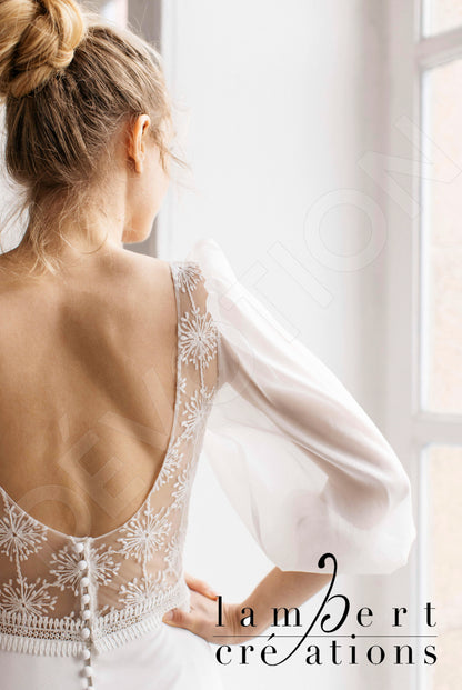 Etoile Open back A-line 3/4 sleeve Wedding Dress Back