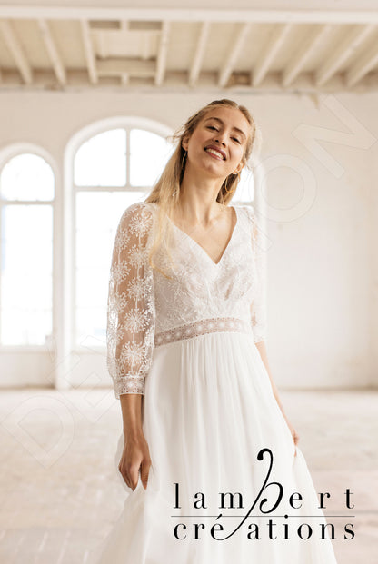 Flocon Open back A-line 3/4 sleeve Wedding Dress 4
