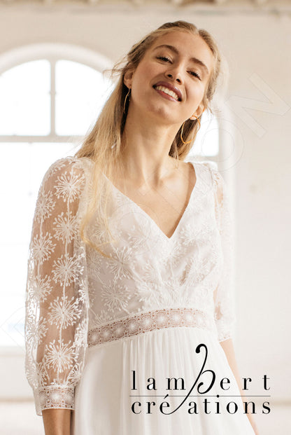 Flocon Open back A-line 3/4 sleeve Wedding Dress 2