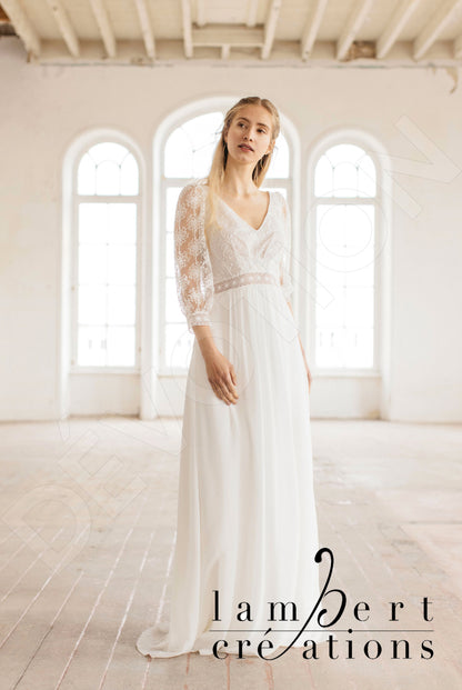 Flocon Open back A-line 3/4 sleeve Wedding Dress 5