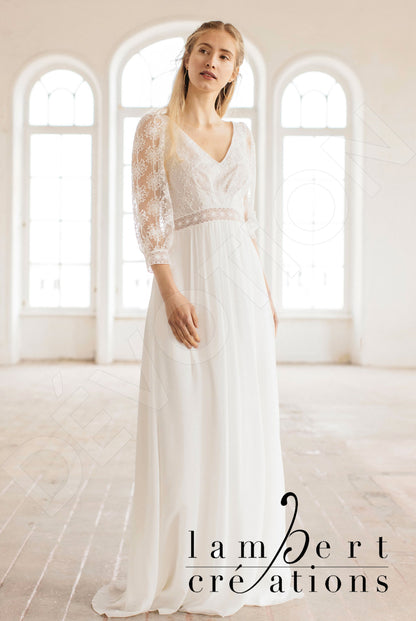 Flocon Open back A-line 3/4 sleeve Wedding Dress Front