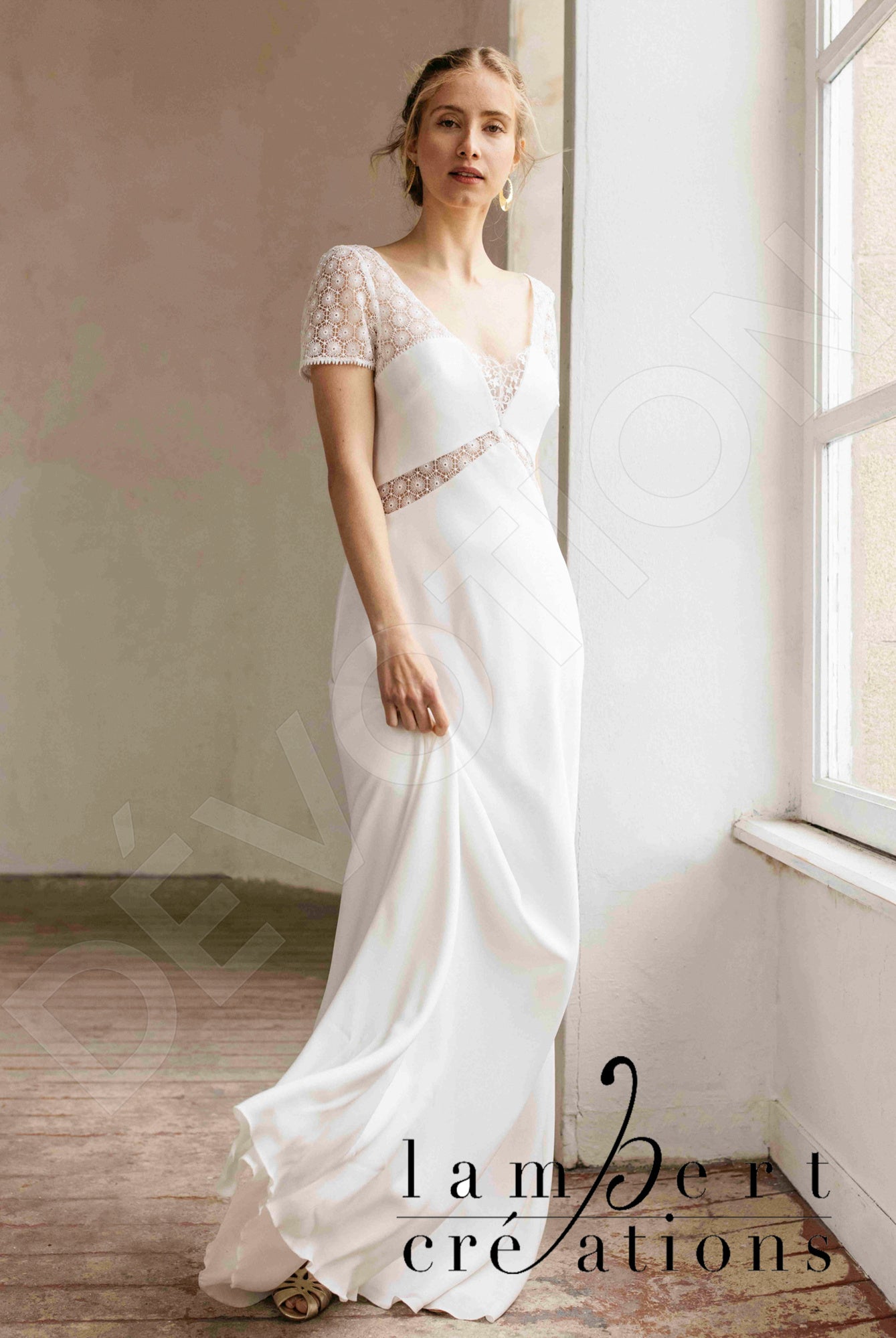 Infini Open back A-line Short/ Cap sleeve Wedding Dress Front