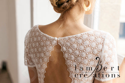 Infini Open back A-line Short/ Cap sleeve Wedding Dress 9