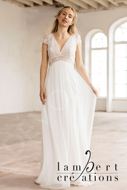 Nymphe Open back A-line Short/ Cap sleeve Wedding Dress Front