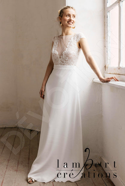 Odyssée Full back A-line Short/ Cap sleeve Wedding Dress Front