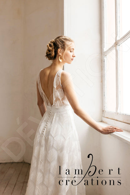 Plume Open back A-line Sleeveless Wedding Dress Back