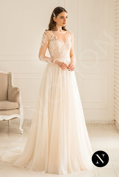 A Line V Neck Ivory Champagne Lace Wedding Dresses, Ivory Champagne La -  shegown
