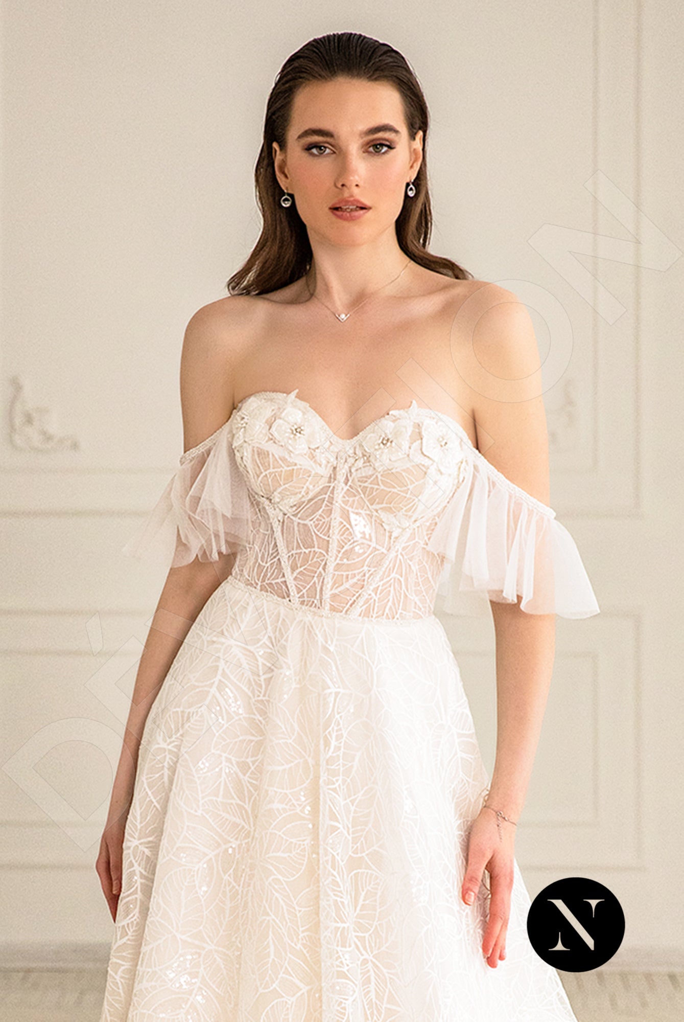 Gio Open back A-line Detachable sleeves Wedding Dress 7