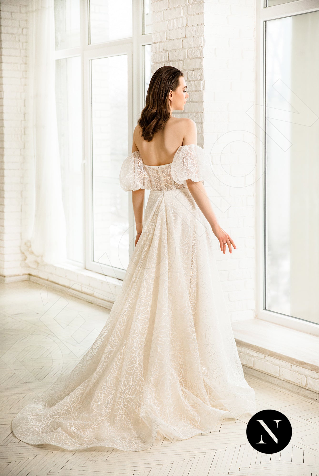 Gio A-line Off-shoulder/Drop shoulders Milk Champagne Wedding dress