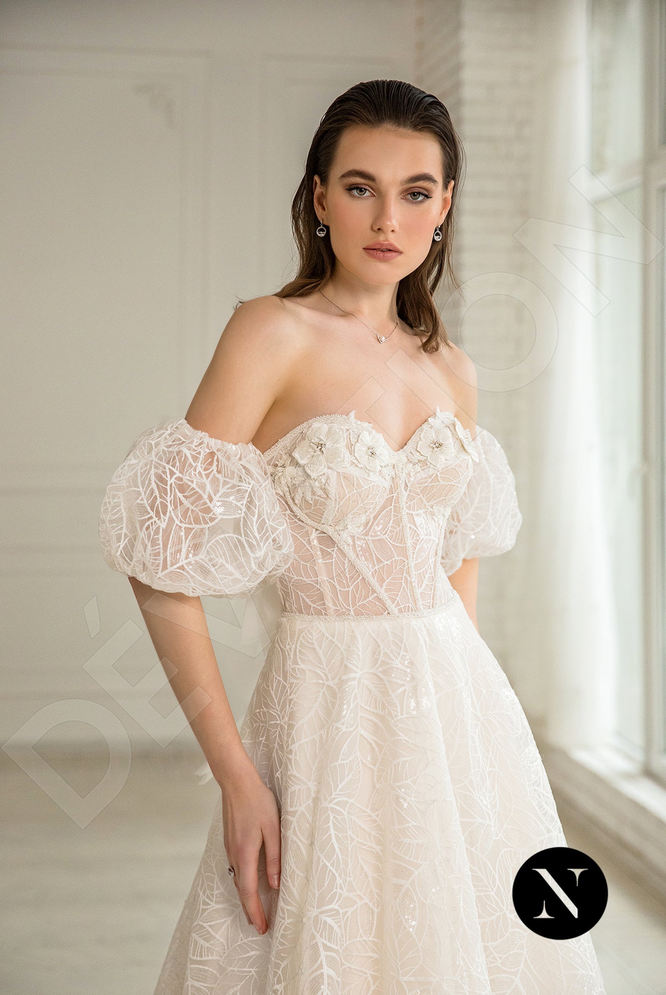 Gio Open back A-line Detachable sleeves Wedding Dress 5