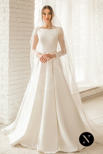 Glory Full back A-line Long sleeve Wedding Dress Front