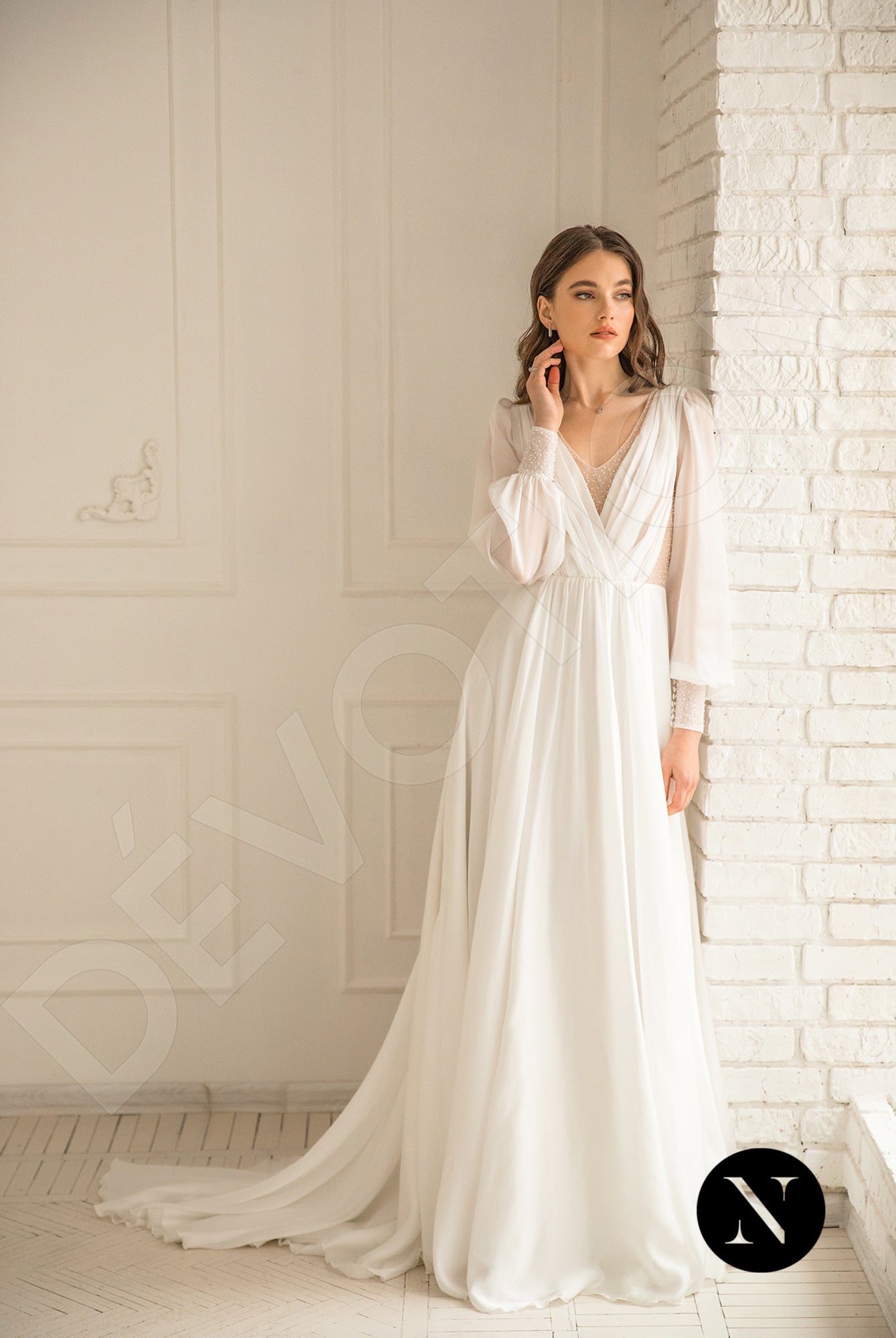 Marie A-line V-neck Milk Wedding dress