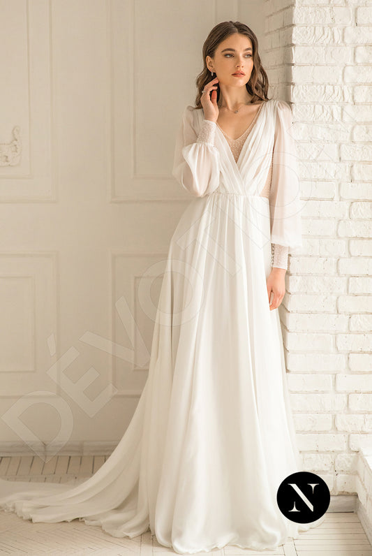 Marie A-line V-neck Milk Wedding dress