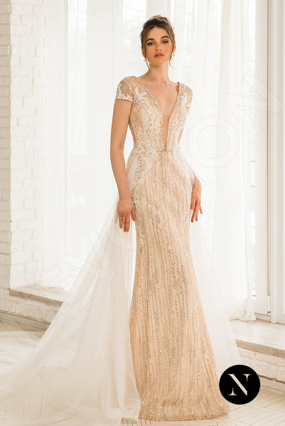 Miam Open back A-line Short/ Cap sleeve Wedding Dress Front