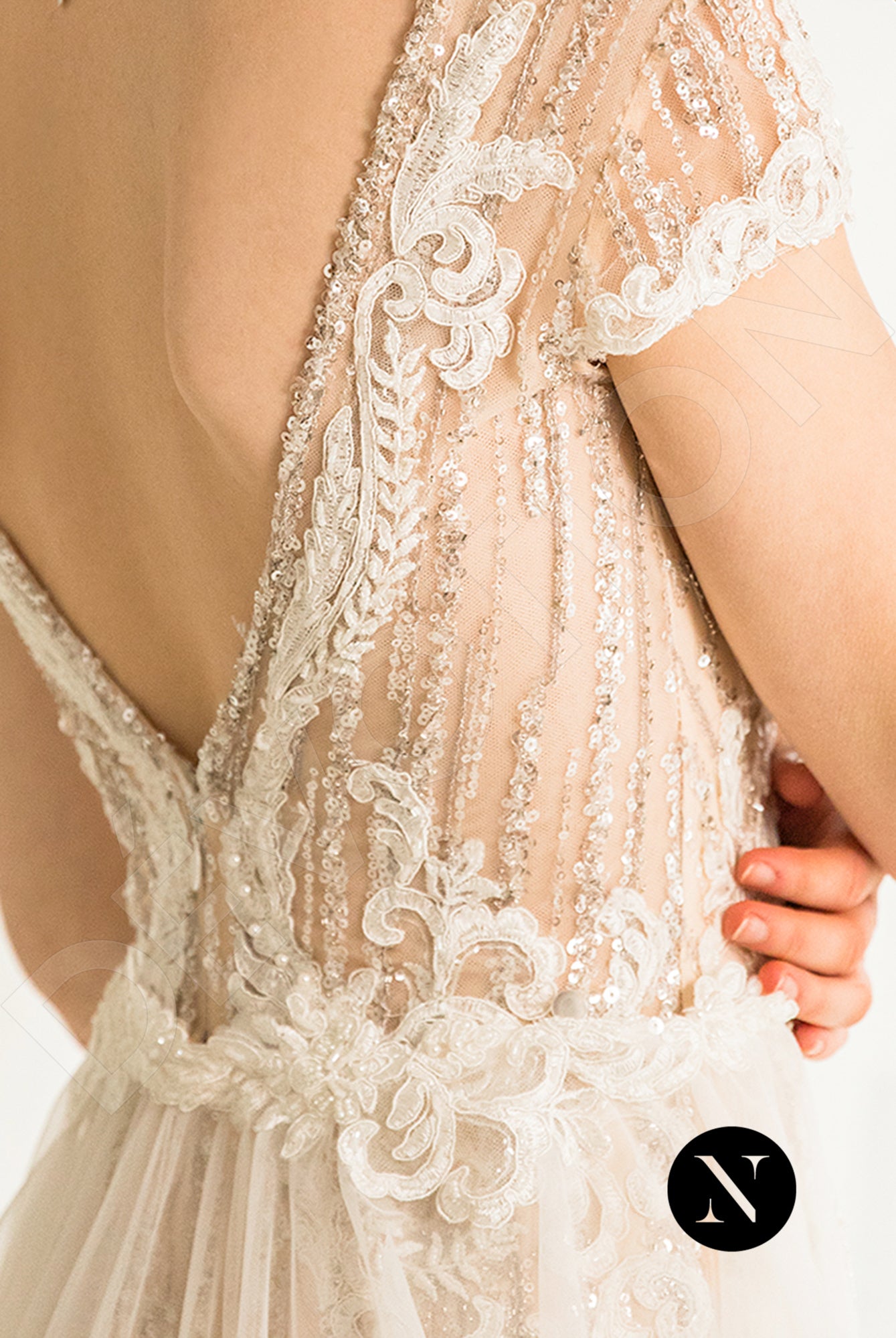 Miam Open back A-line Short/ Cap sleeve Wedding Dress 9