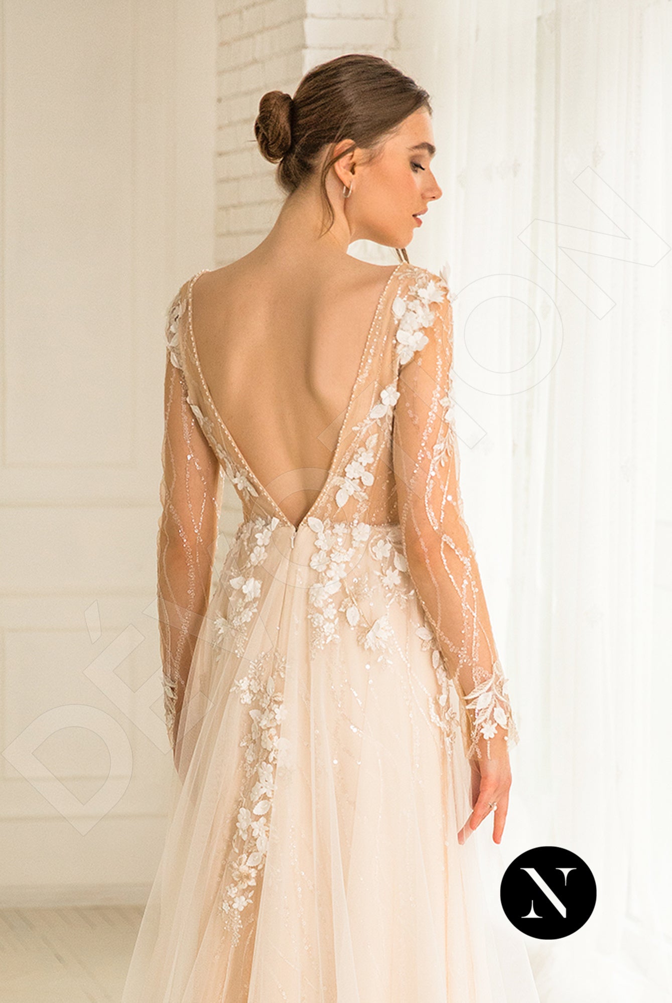 Palmer A-line Deep V-neck Ivory Nude Wedding dress