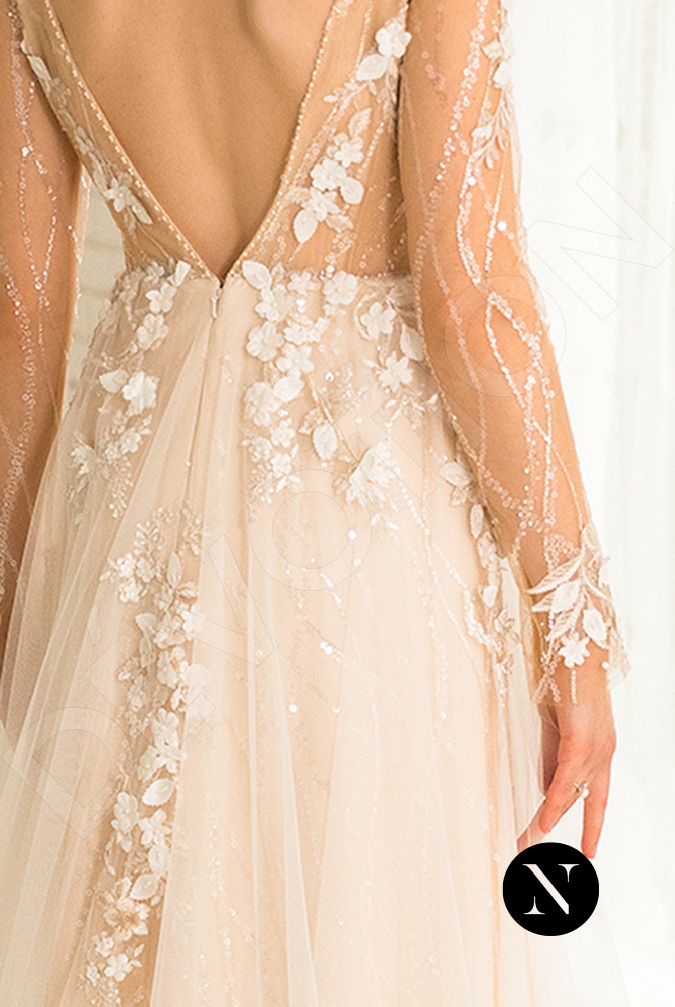 Palmer A-line Deep V-neck Ivory Nude Wedding dress