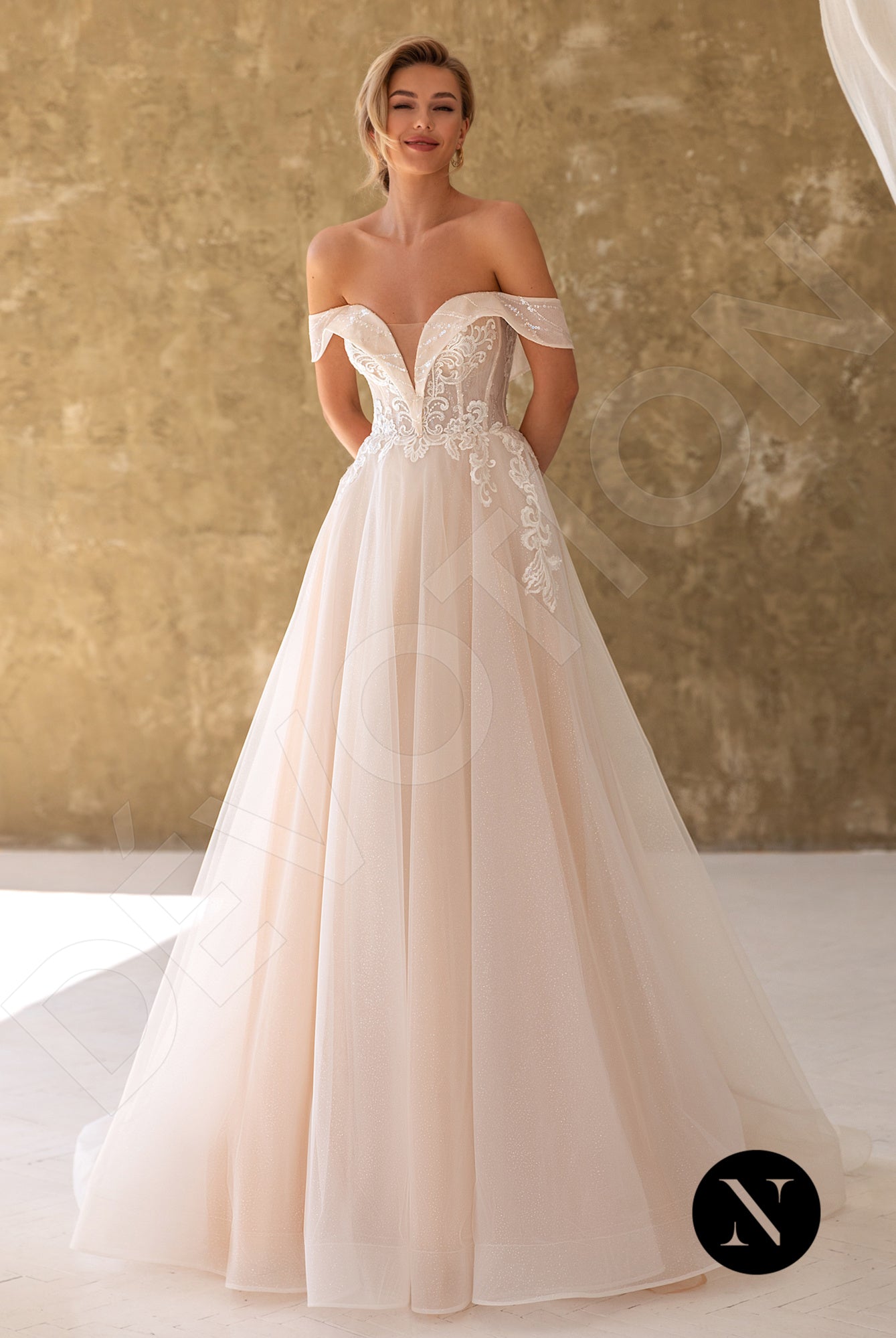 Aelis Open back A-line Short/ Cap sleeve Wedding Dress Front
