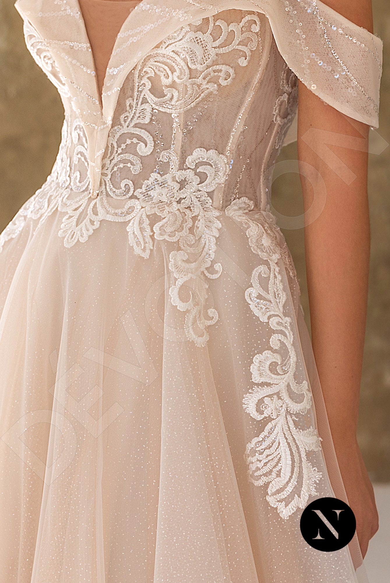 Aelis A-line Off-shoulder/Drop shoulders Milk Nude Wedding dress